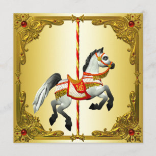 Rotes und goldenes Karussell-Pferd-Birthday-Party Einladung
