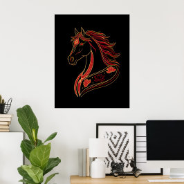 Rotes und goldenes Pferd mit Lotus, spirituell sym Poster