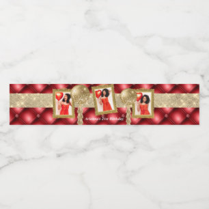 Rotes und goldenes Wasserschild mit Bildern Wasserflaschenetikett