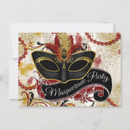 Rotes und Goldmasquerade-Party Einladung