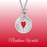 Rotes und graues Herz Necklace Liebe Watch Armbanduhr<br><div class="desc">Necklace Watch Geschenk. Mit roten Herz- und Uhrennummern auf grauem Hintergrund.</div>