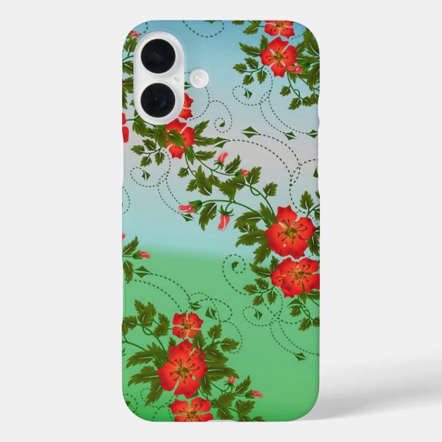 Rotes und grünes Blumenmuster Case-Mate iPhone Hülle (Rückseite)