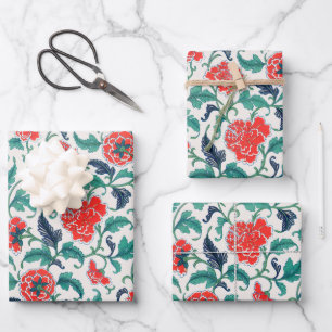 Rotes und grünes Blumenmuster Geschenkpapier Set