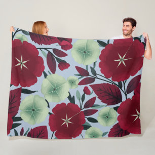 Rotes und grünes Blumenmuster mit Blätter Fleecedecke