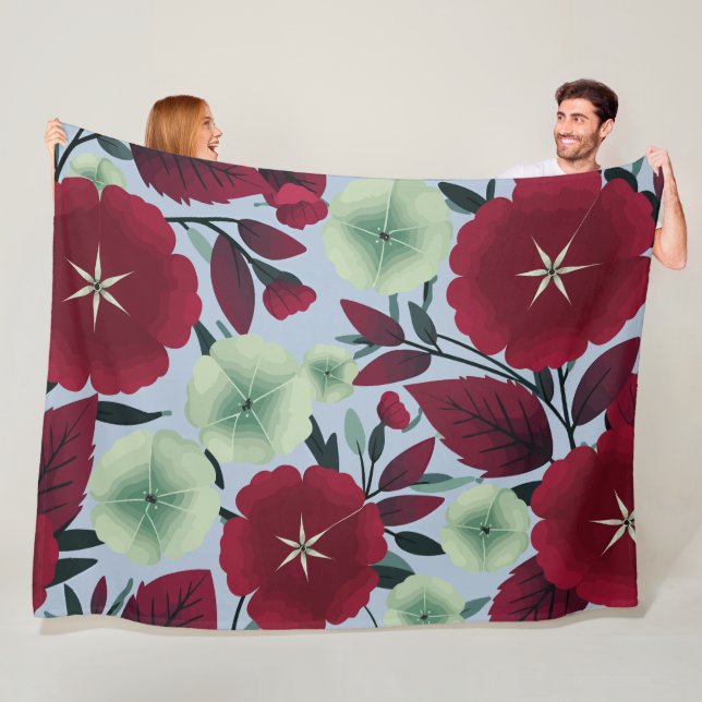 Rotes und grünes Blumenmuster mit Blätter Fleecedecke (Beispiel)
