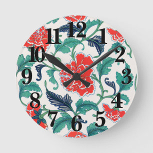 Rotes und grünes Blumenmuster Runde Wanduhr