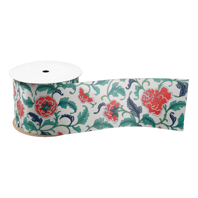 Rotes und grünes Blumenmuster Satinband (Spule)