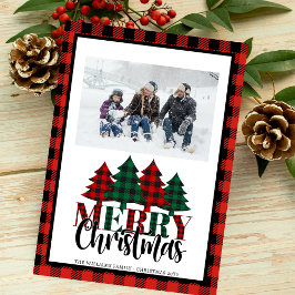 Rotes und grünes Buffalo Kariertes Weihnachtsbaum Feiertagskarte