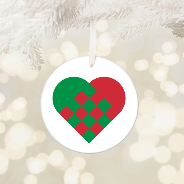 Rotes und grünes dänisches Herz Keramikornament (Red and Green Danish Heart Ceramic Ornament)