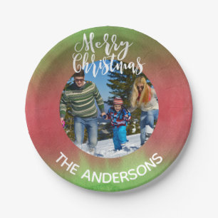 Rotes und grünes Foto Frohe Weihnachten Party Pappteller