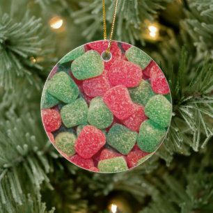 Rotes und grünes Gumdrops Süßes Foto Keramikornament