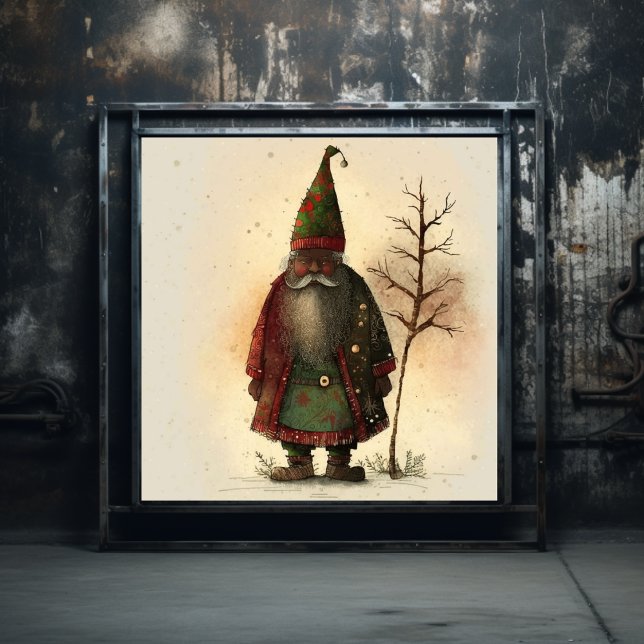 Rotes und grünes Kariertes Wald Gnome Black Santa Poster (Von Creator hochgeladen)