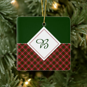 Rotes und grünes Karomuster-Monogramm Keramikornament