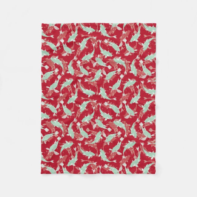 Rotes und grünes Muster - Koi Fish Fleecedecke (Vorderseite)