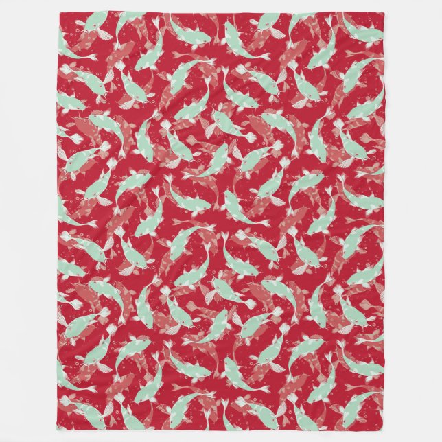 Rotes und grünes Muster - Koi Fish Fleecedecke (Vorderseite)