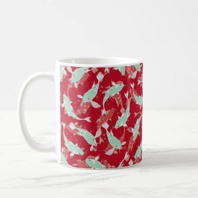 Rotes und grünes Muster - Koi Fish Kaffeetasse (Links)