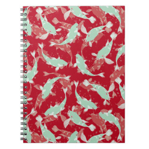 Rotes und grünes Muster - Koi Fish Notizblock