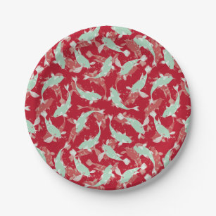 Rotes und grünes Muster - Koi Fish Pappteller