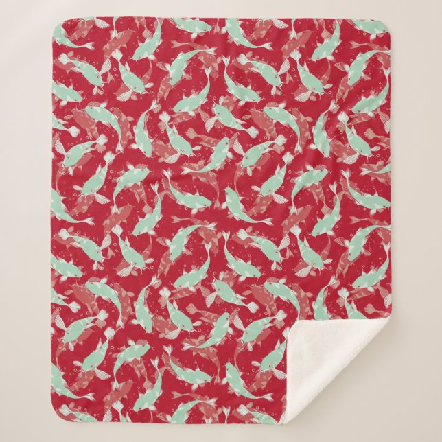 Rotes und grünes Muster - Koi Fish Sherpadecke (Vorderseite)
