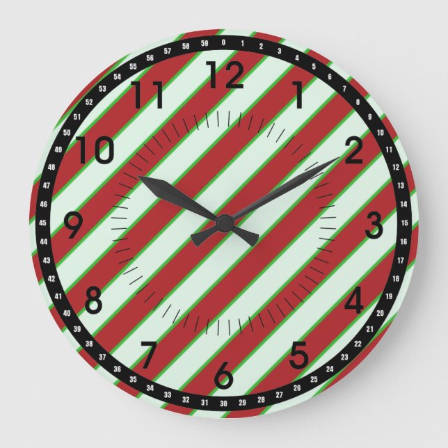 Rotes und grünes Pinstrichmuster Große Wanduhr (Vorderseite)