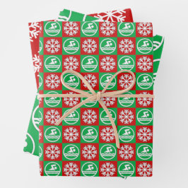 Rotes und grünes Schwimmen & Tauchen Weihnachten Geschenkpapier Set