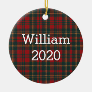 Rotes und grünes Tartan-Karo personalisiert Keramik Ornament