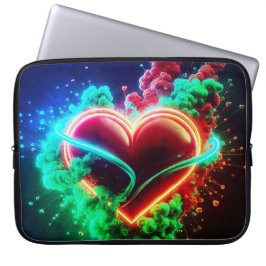Rotes und grünes Valentinsherz auf Elektronik-Tasc Laptopschutzhülle