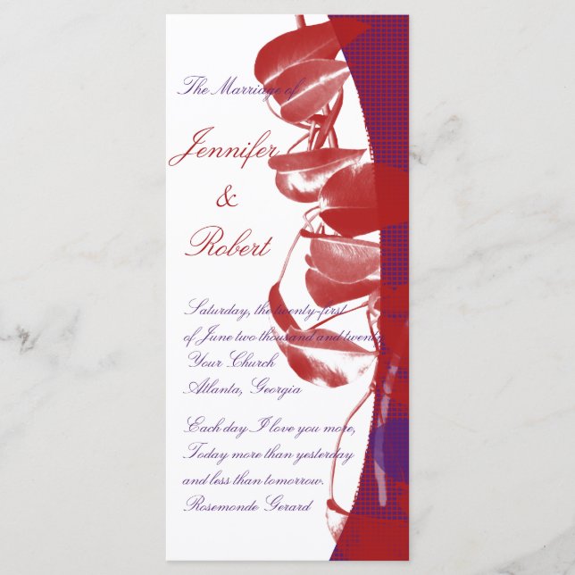 Rotes und lila Blattdesign Hochzeitsprogramm Programm (Vorderseite)