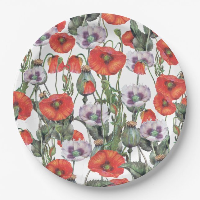 Rotes und Lila Muster Pappteller (Vorderseite)