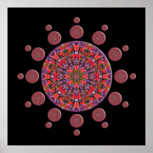 Rotes und Lila Tulip Mandala Fraktal Poster