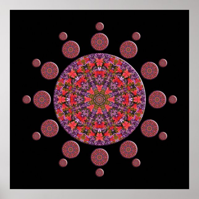 Rotes und Lila Tulip Mandala Fraktal Poster (Vorne)