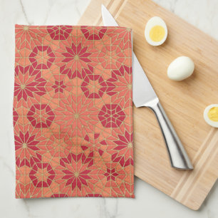 Rotes und orangefarbenes Muster Geschirrtuch