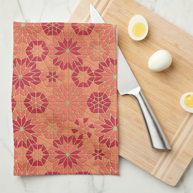 Rotes und orangefarbenes Muster Geschirrtuch (Viertel Falte)