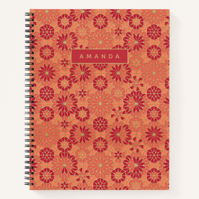 Rotes und orangefarbenes Muster Notizbuch (Vorderseite)