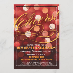 Rotes und orangefarbenes Party "Lights Silvester" Einladung