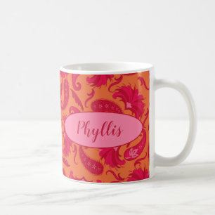 Rotes und orangefarbenes Personalisiertes Paisley  Kaffeetasse