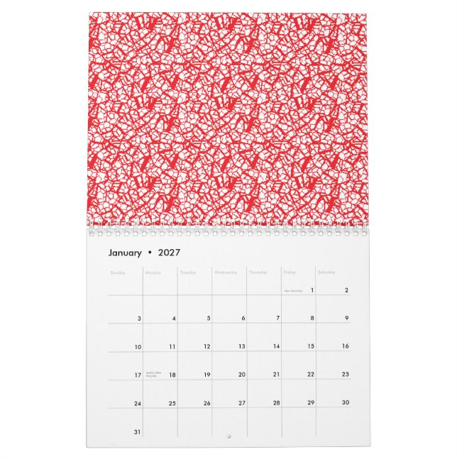 Rotes und orangefarbenes Umhüllungspapier mit geom Kalender (Jan 2027)