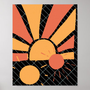 rotes und oranges Retro-Sonnenuntergangs- und Lini Poster