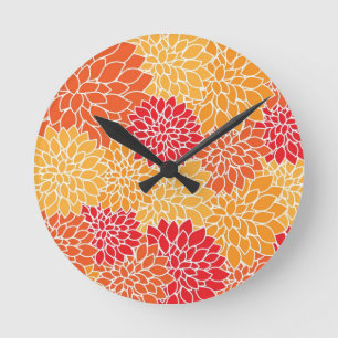 Rotes und oranges vintage-orientalisches Blumendes Runde Wanduhr