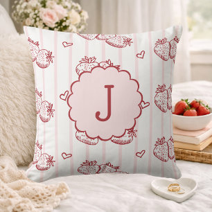 Rotes und Rosa Cottagecore Erdbeer-Monogramm Kissen