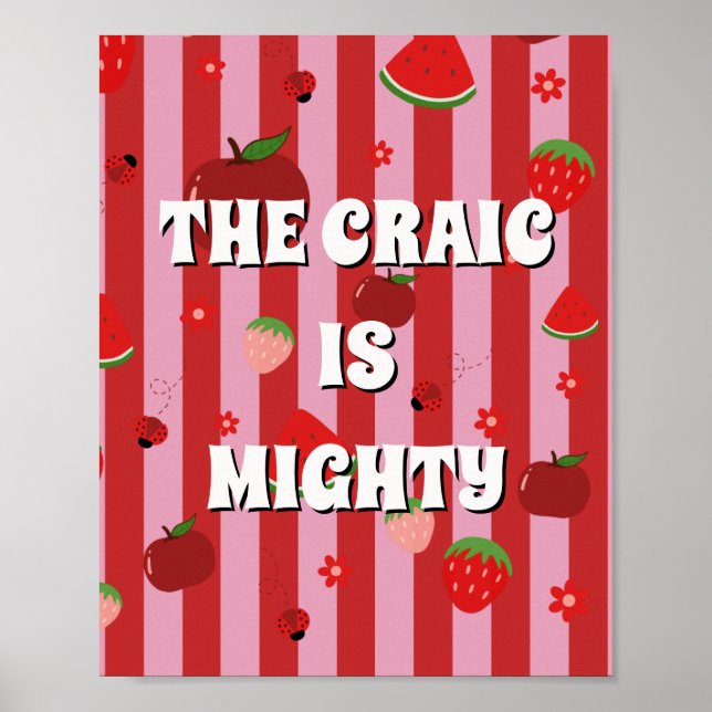 Rotes und rosa irisches Poster The craic is mighty (Vorne)
