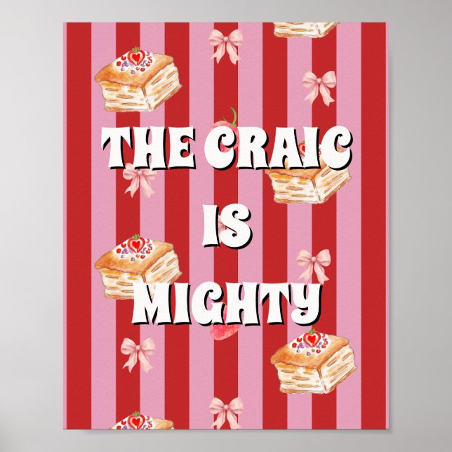 Rotes und rosa irisches Poster The craic is mighty (Vorne)