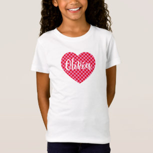 Rotes und rosa kariertes Herz mit Namen T-Shirt