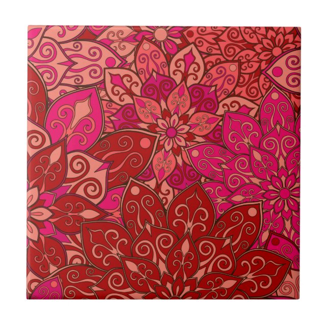 Rotes und rosa Mandala-Muster Fliese (Vorderseite)