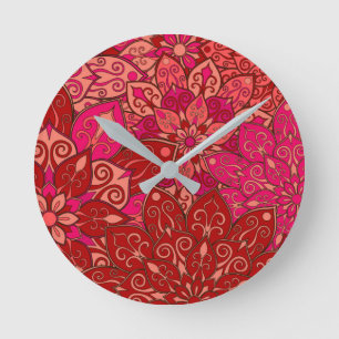 Rotes und rosa Mandalamuster Runde Wanduhr