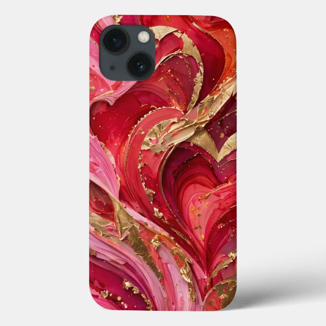 Rotes und rosa Marmor-Gold-iPhone 13 Case (Rückseite)