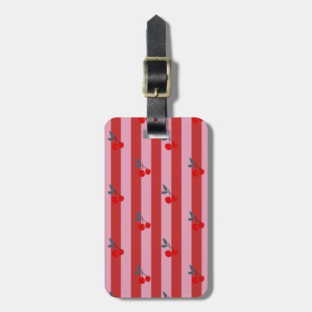 Rotes und rosa Streifendesign mit Kirschen Gepäckanhänger (Vorderseite vertikal)