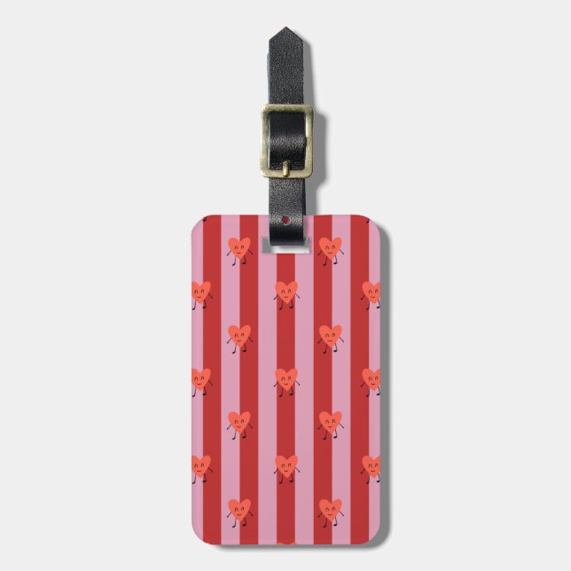 Rotes und rosa Streifendesign mit süßen kleinen He Gepäckanhänger (Vorderseite vertikal)