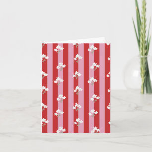 rotes und rosa Streifendesign mit weißen Blumen Karte