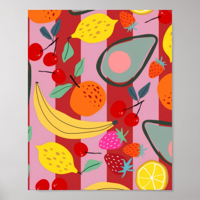 Rotes und rosa Streifenfruchtmuster  Poster (Vorne)